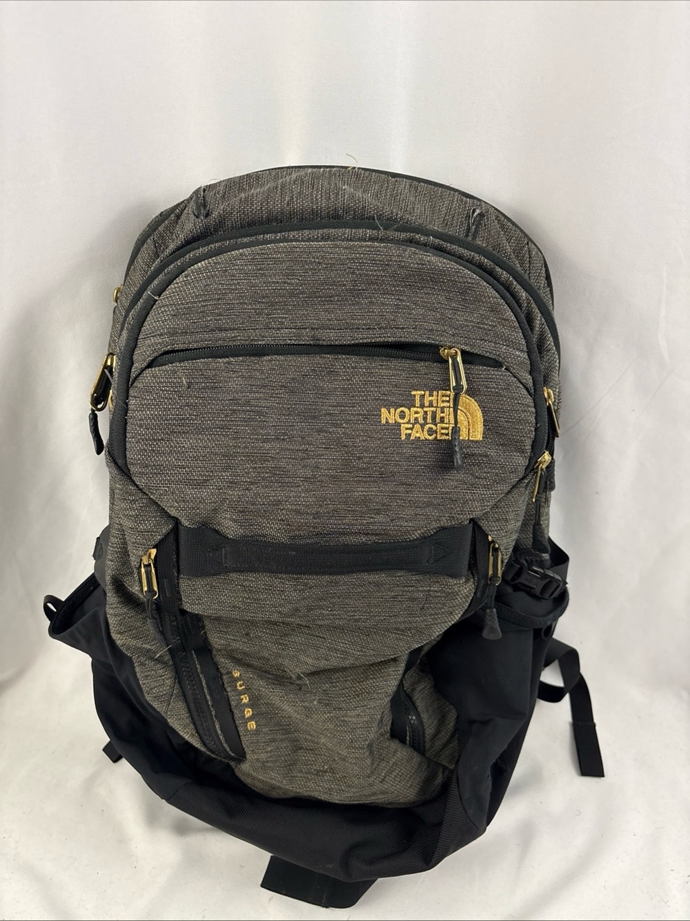 The North Face Surge FlexVent Backpack Black Taupe Laptop Travel School Daypack